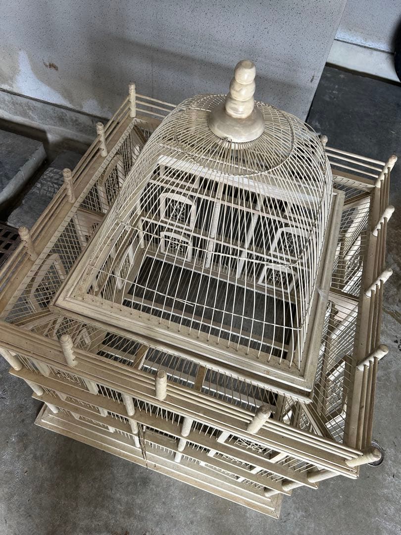 大型　多層木製鳥かご ドーム型屋根付き　アンティーク　ガーデニング
