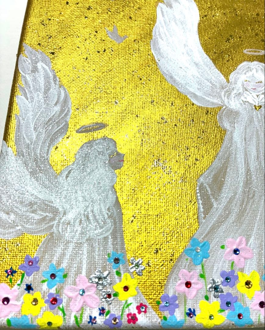 開運絵画　守護天使様　龍神様　花の舞　天界の花　インフィニティ　金箔