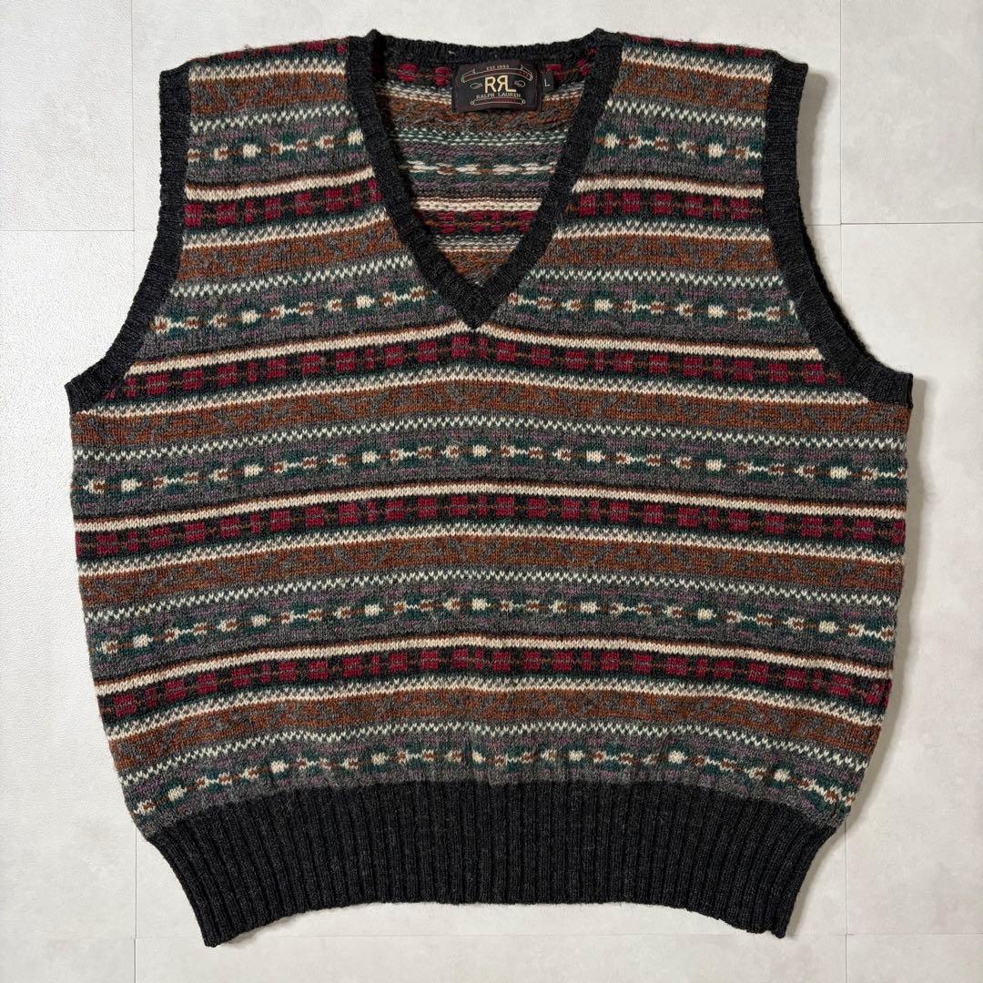 【希少・超美品】RRL 三ツ星タグ 90s フェアアイル柄 ニット ベスト L