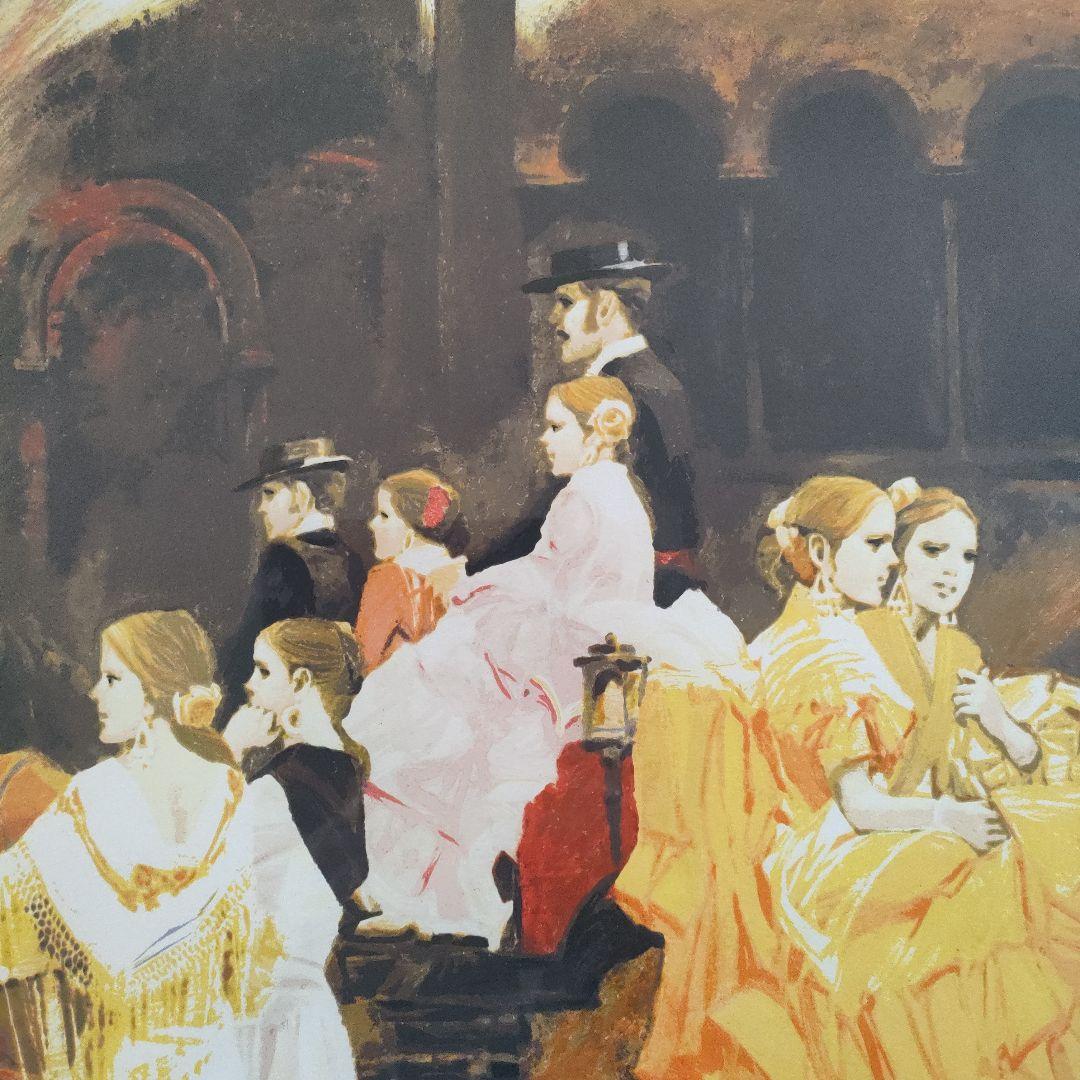 斎藤三郎　大判リトグラフ『祭りの馬車』直筆サイン入、ウコン布&共箱付