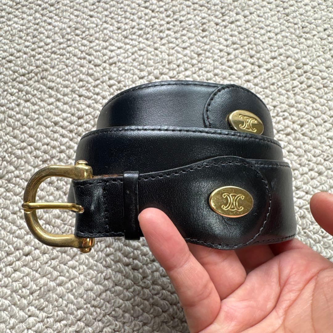 セリーヌ　ブラックレザー ベルト ゴールドバックル/CELINE