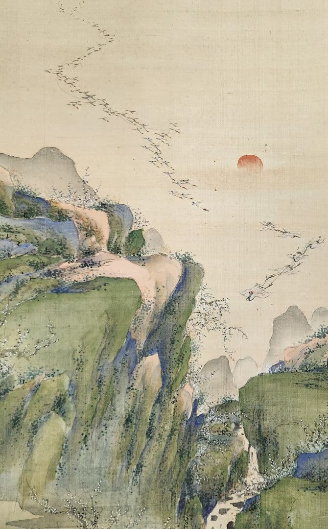 【梅林千羽鶴図】和田華岳 2618 広島画壇 掛け軸 祝時　肉筆