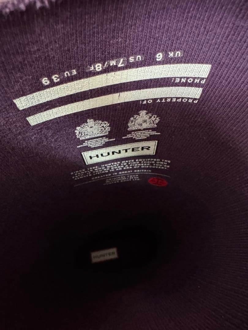 HUNTERオリジナルトールロングブーツUK6/US7M/8F/EU39パープル