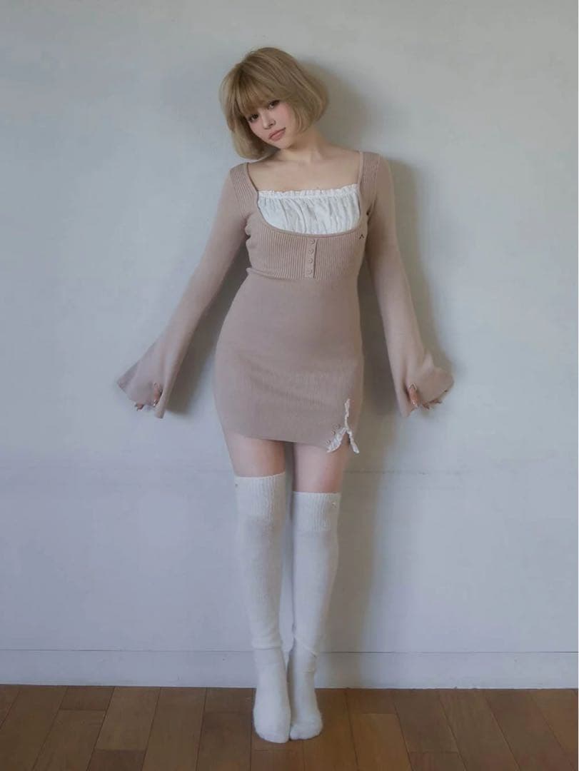 新品　andmary Poppy lace mini dress ベージュ