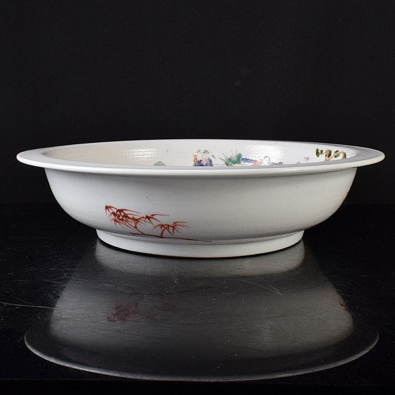 中国　粉彩　山水人物文盤　大皿　直径約37.7㎝　M　R8286B