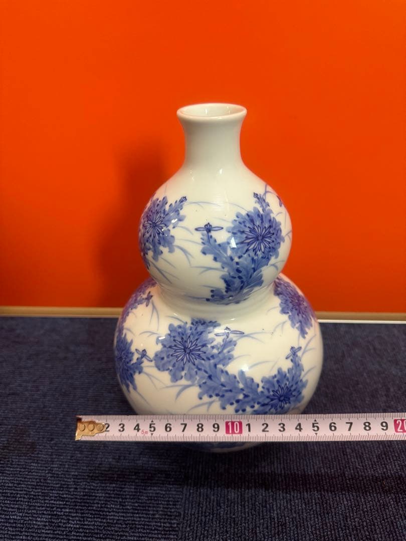 1714 平戸祐祥　染付青花　瓢箪　花瓶　時代物