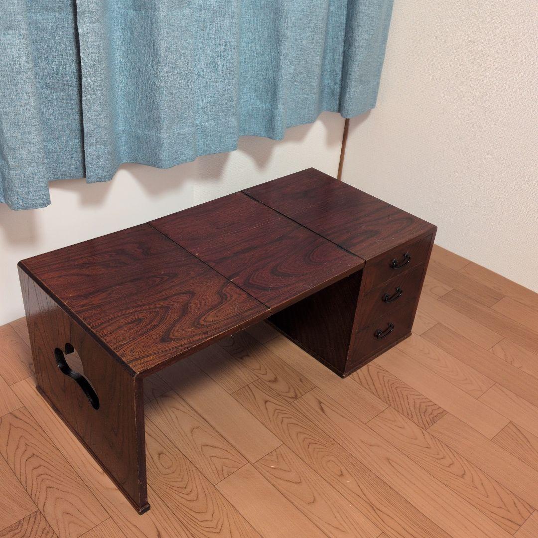 片袖机レトロ木製折りたたみ座机　テーブル 引き出し3つ付き文机