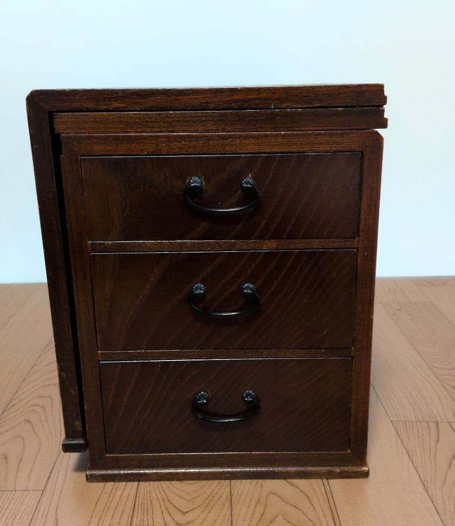 片袖机レトロ木製折りたたみ座机　テーブル 引き出し3つ付き文机