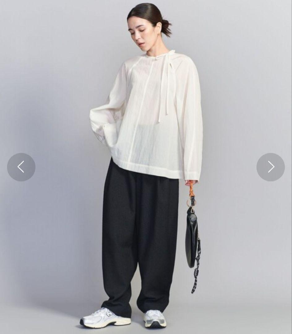 BEAUTY&YOUTH キュプラ リボンタイノーカラーブラウス