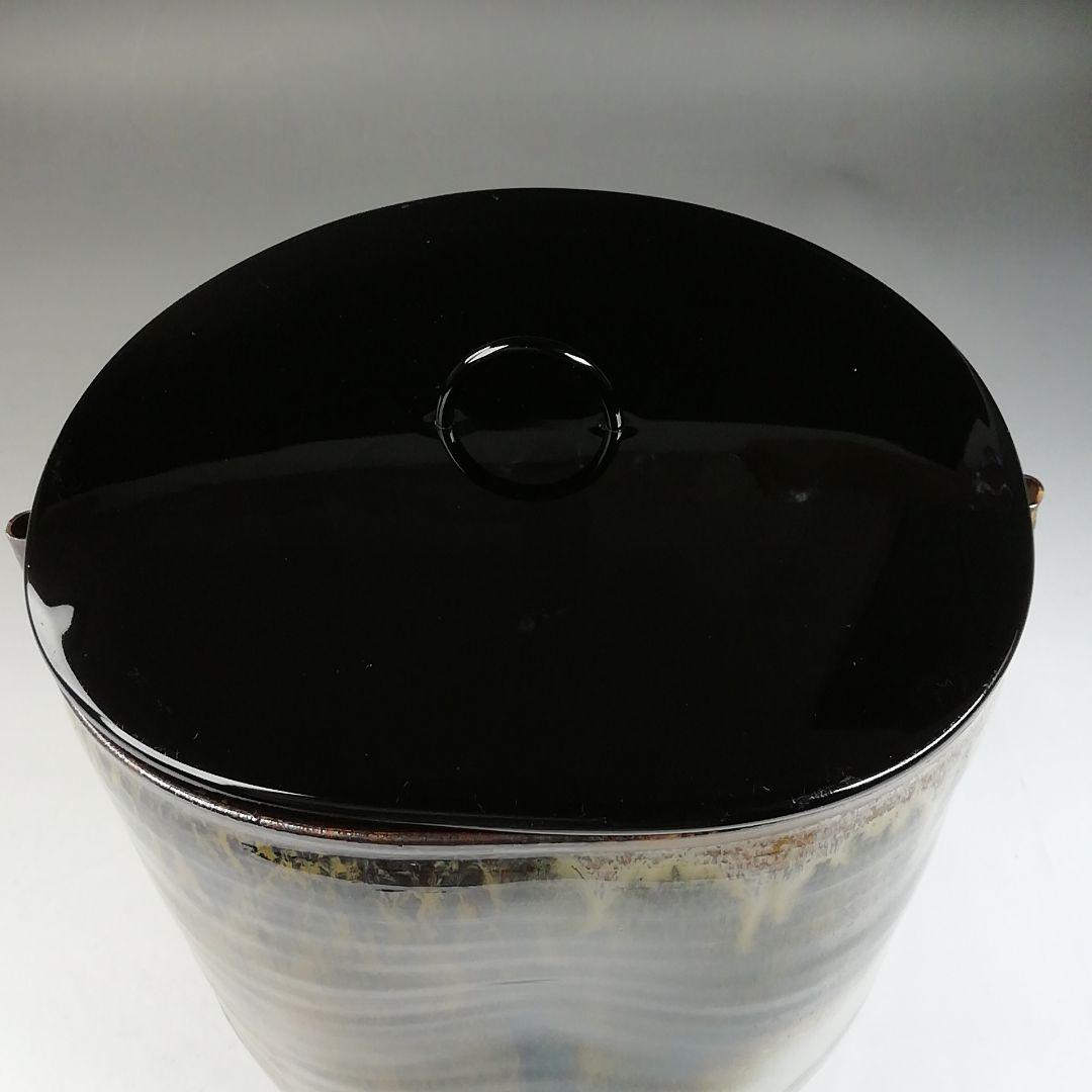 Ｔ８９１　水指　『高取焼』『掛分管耳　水指』『亀井楽山 造』　共箱　茶道具