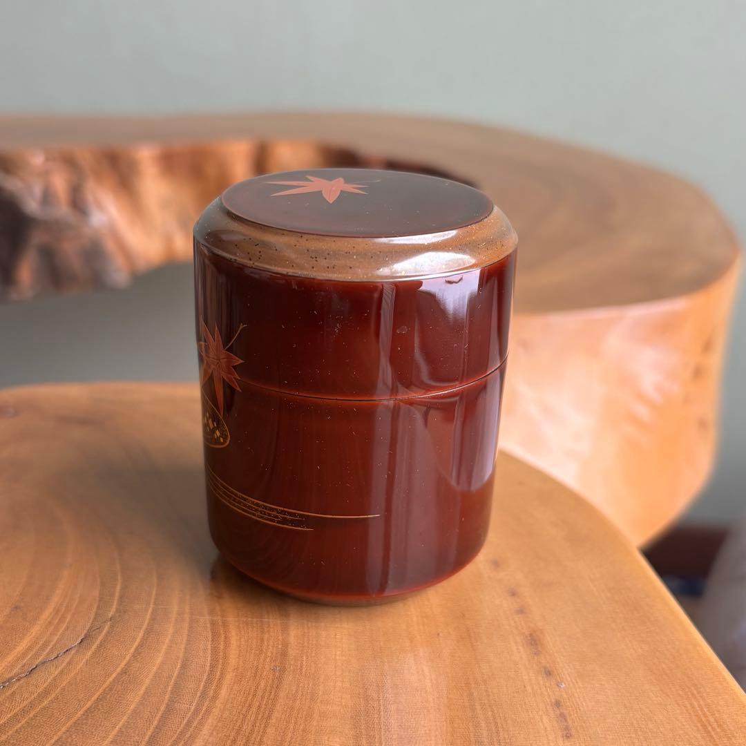 中村宗悦作 「流水に紅葉」唐戸面長棗 茶道具 共箱