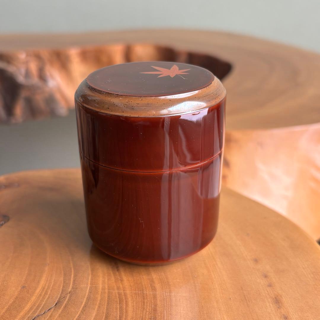 中村宗悦作 「流水に紅葉」唐戸面長棗 茶道具 共箱