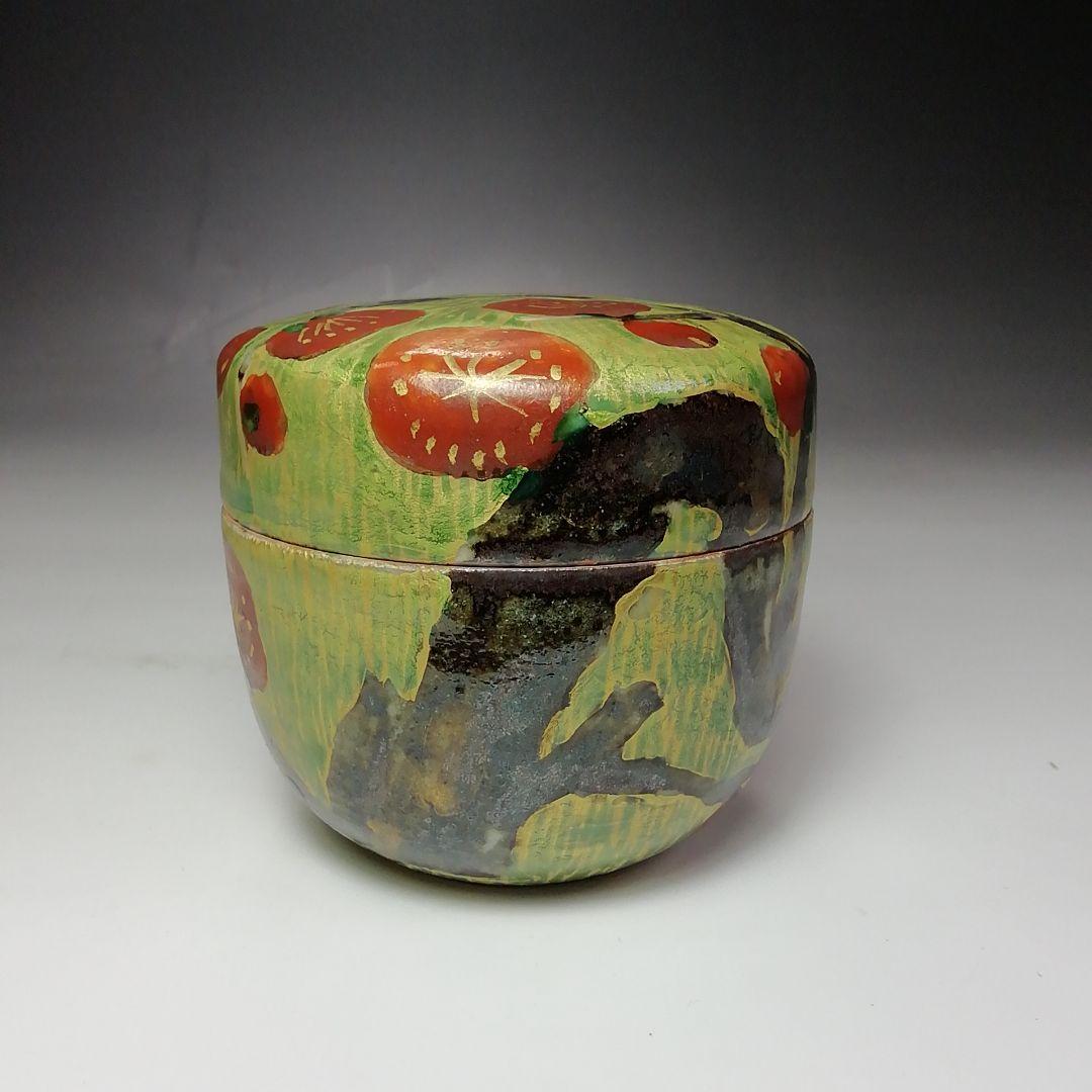 Ｓ５９３　茶入　『金彩梅文』『在銘』『作家』　共箱　茶道具