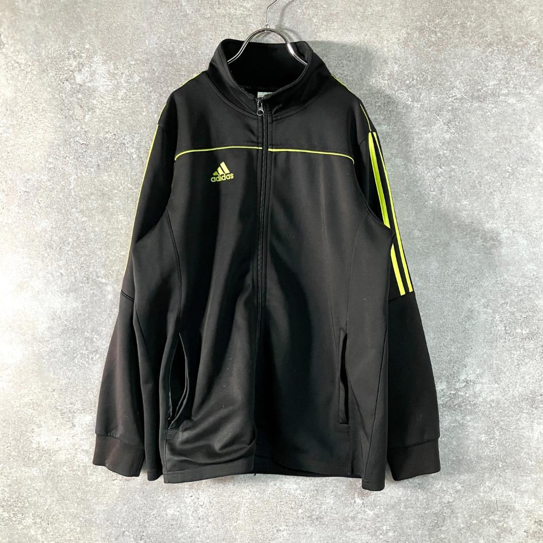 adidas　トラックジャケット　長袖　ブラック　ジップアップ　ロゴ　スポーツ