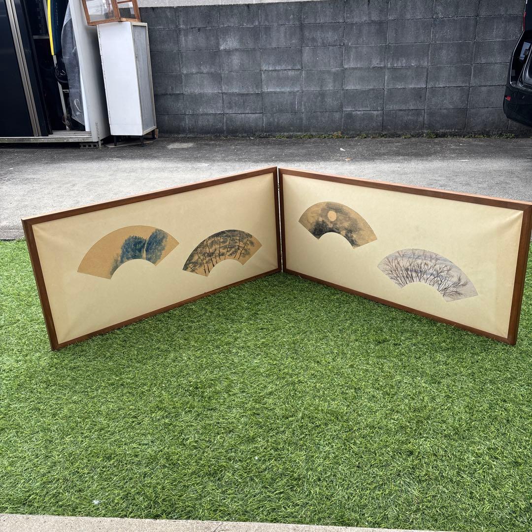 和風アート 扇形の絵画 4点セット