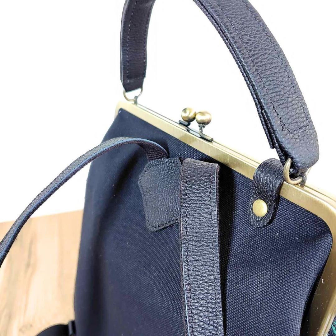 【専用】/2025rosyロージィーネイビー/がま口リュック牛革黒