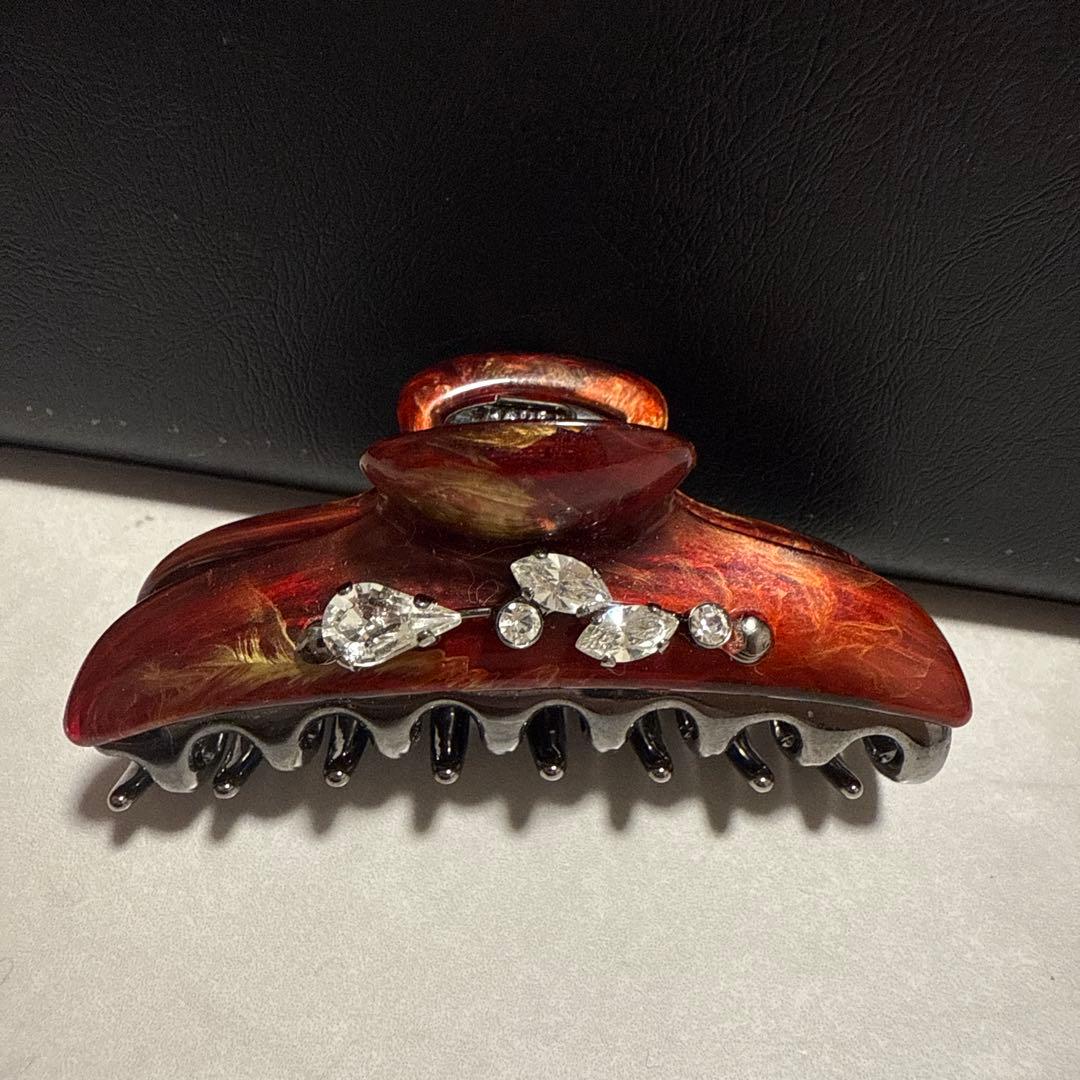 赤色クリスタル装飾ヘアクリップ