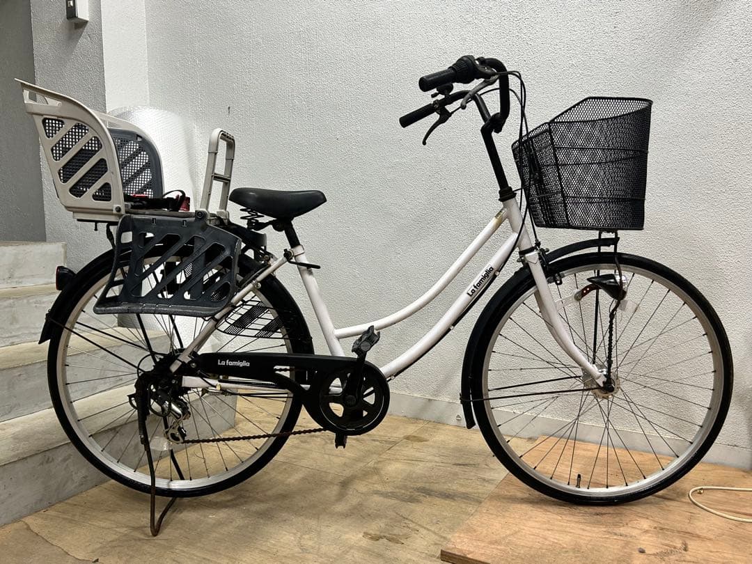 ママチャリ SHIMANO 変速 チャイルドシート 前カゴ付き 26インチ