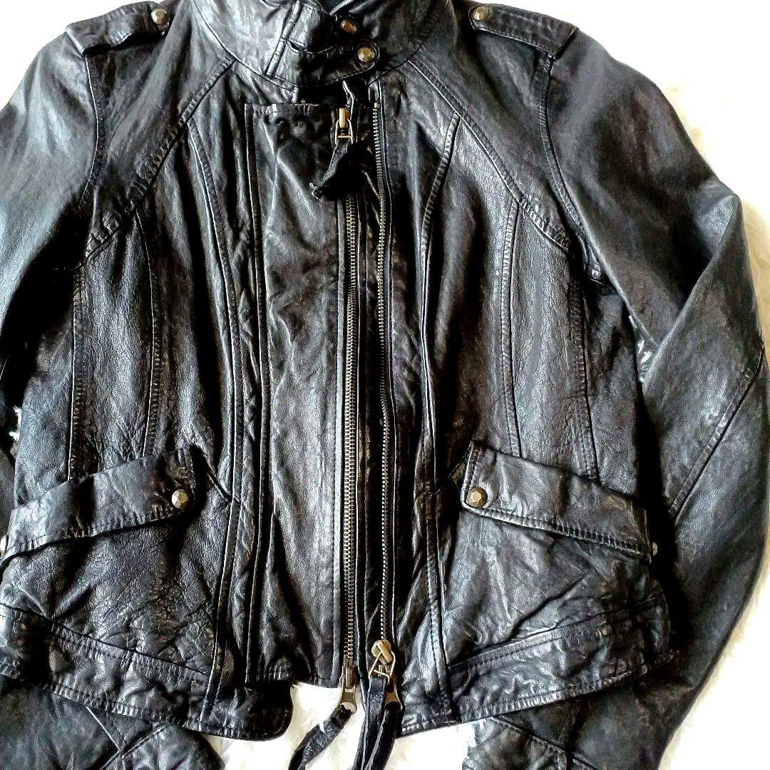 極美品☆goa ライダースジャケット ラムレザー ブラック FREE