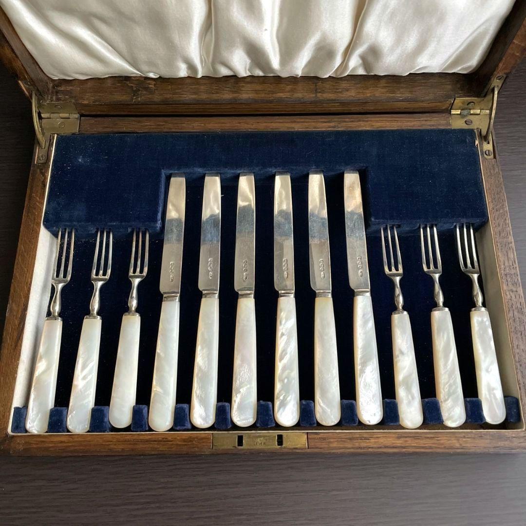 スターリングシルバー　銀製　白蝶貝　デザート用カトラリーセット　アンティーク