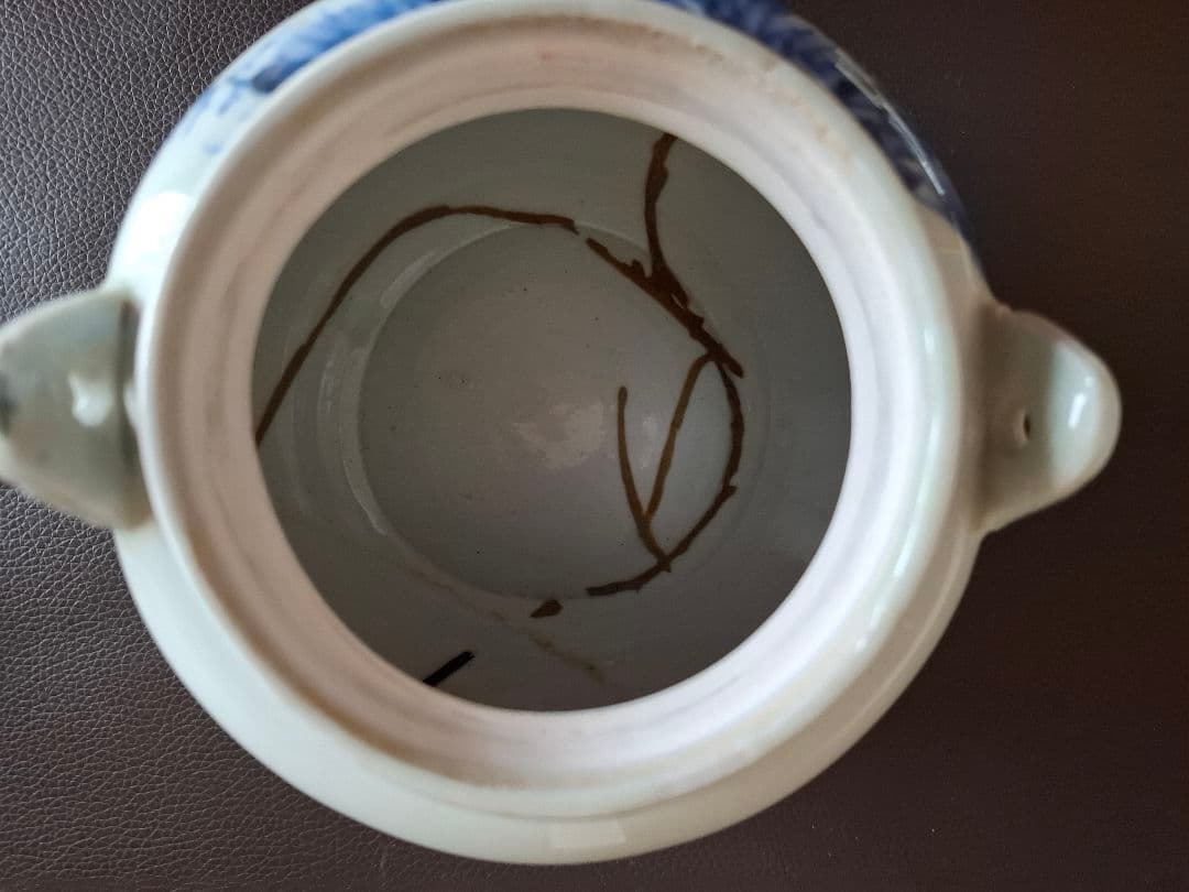 幕末　切込焼　染付山水文急須