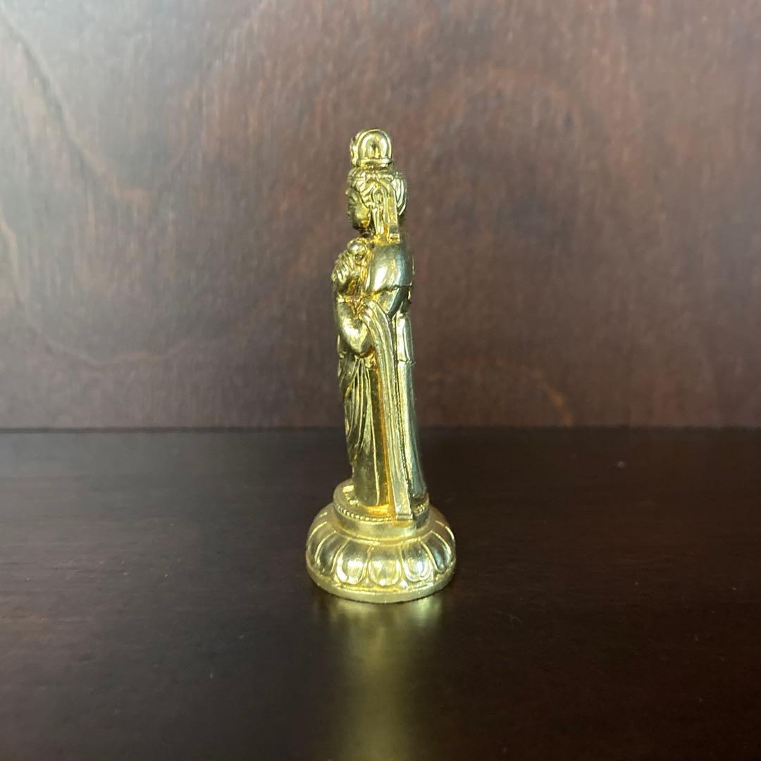 GOLD仕上げ純銀製シルバー洗観音仏像本物ミニチュアフィギュア