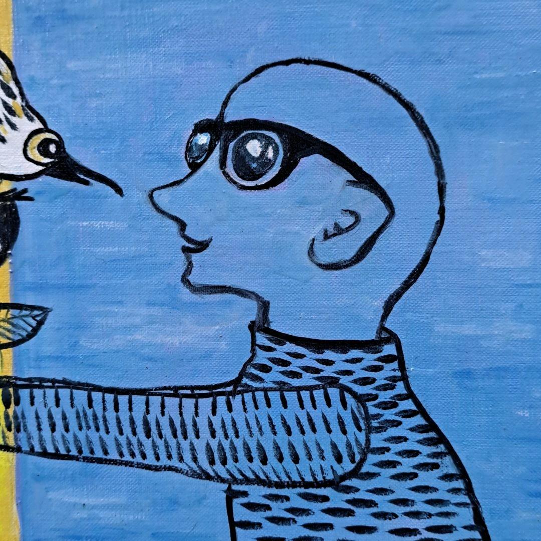 キャンバス油絵　専用　鳥とお花とおじさんと