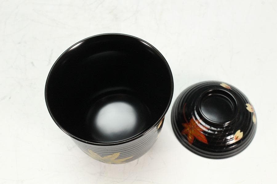 塗師 表次造 色絵雲錦 黒小吸物椀 十客 共箱 美品(K-XA874)