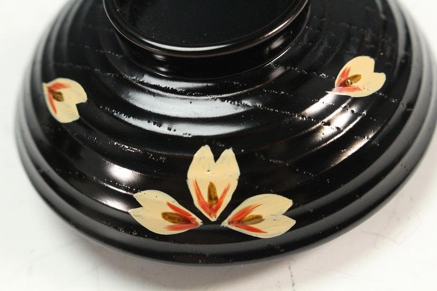 塗師 表次造 色絵雲錦 黒小吸物椀 十客 共箱 美品(K-XA874)