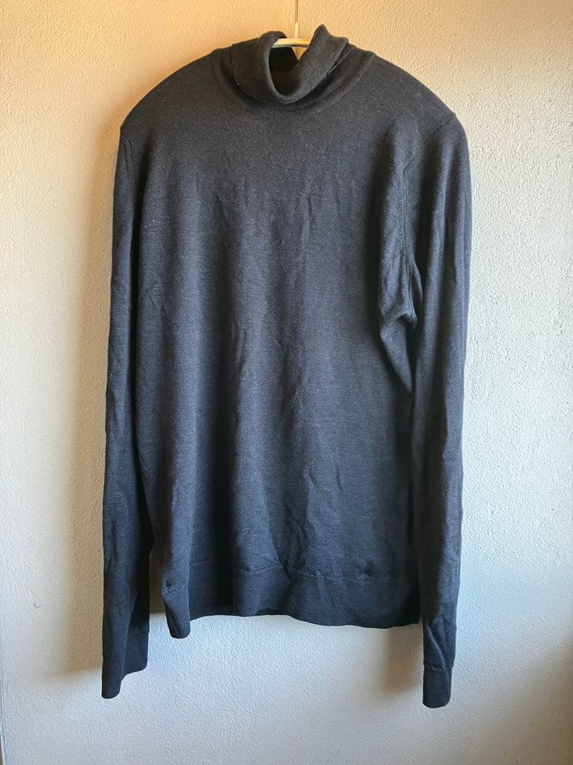 ジョンスメドレー タートルネック グレー ウール ハイゲージ 30G Ｌ