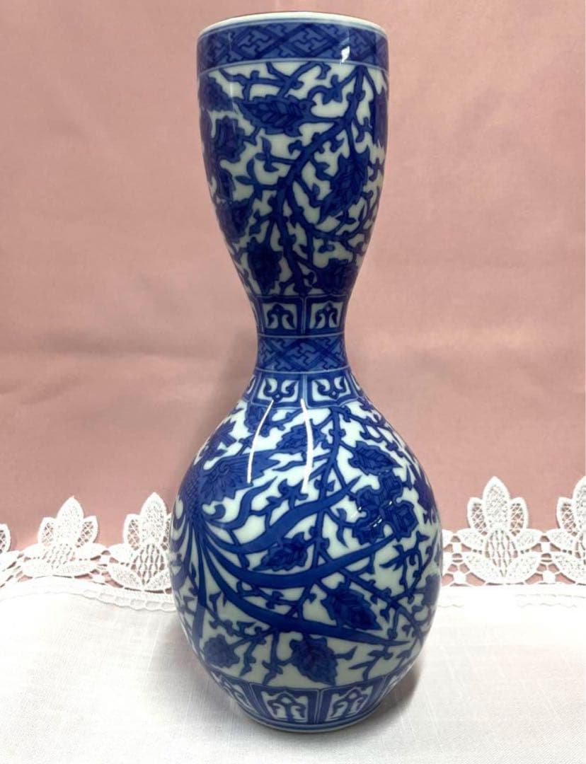 ★十四代辻常陸【宮内庁御用達窯】★染付★唐草鳳凰文花瓶★30㎝★新品未使用★