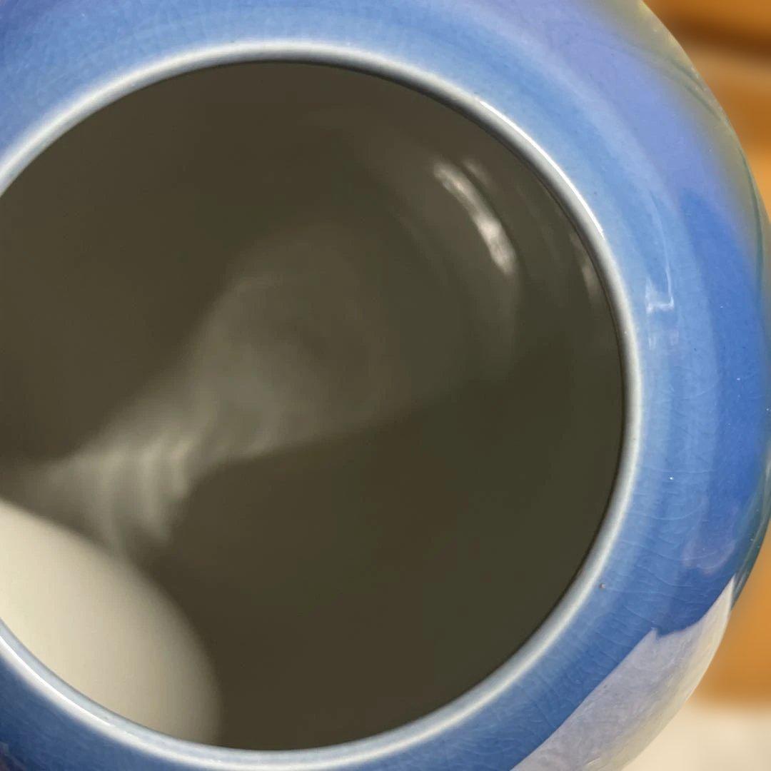 人間国宝　三代　徳田八十吉　碧明耀彩壷 共箱 金銘