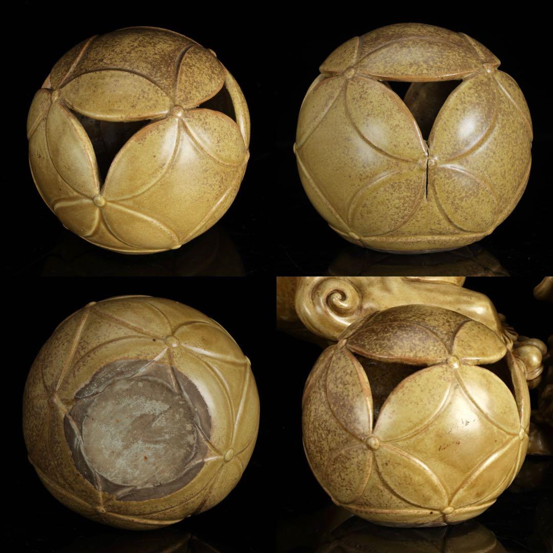 で*い様 九谷焼 玉獅子 双獅子置物 一対 共箱付 24cm 唐獅子 狛犬 古美