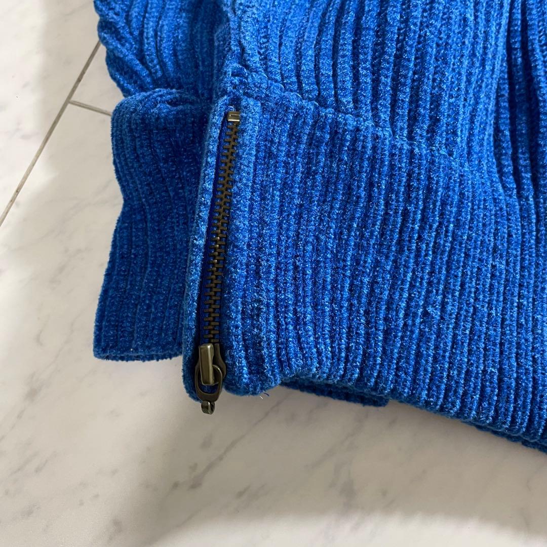 イッセイミヤケ 筆タグ ニット セーター レザー ジップ アーカイブ ブルー