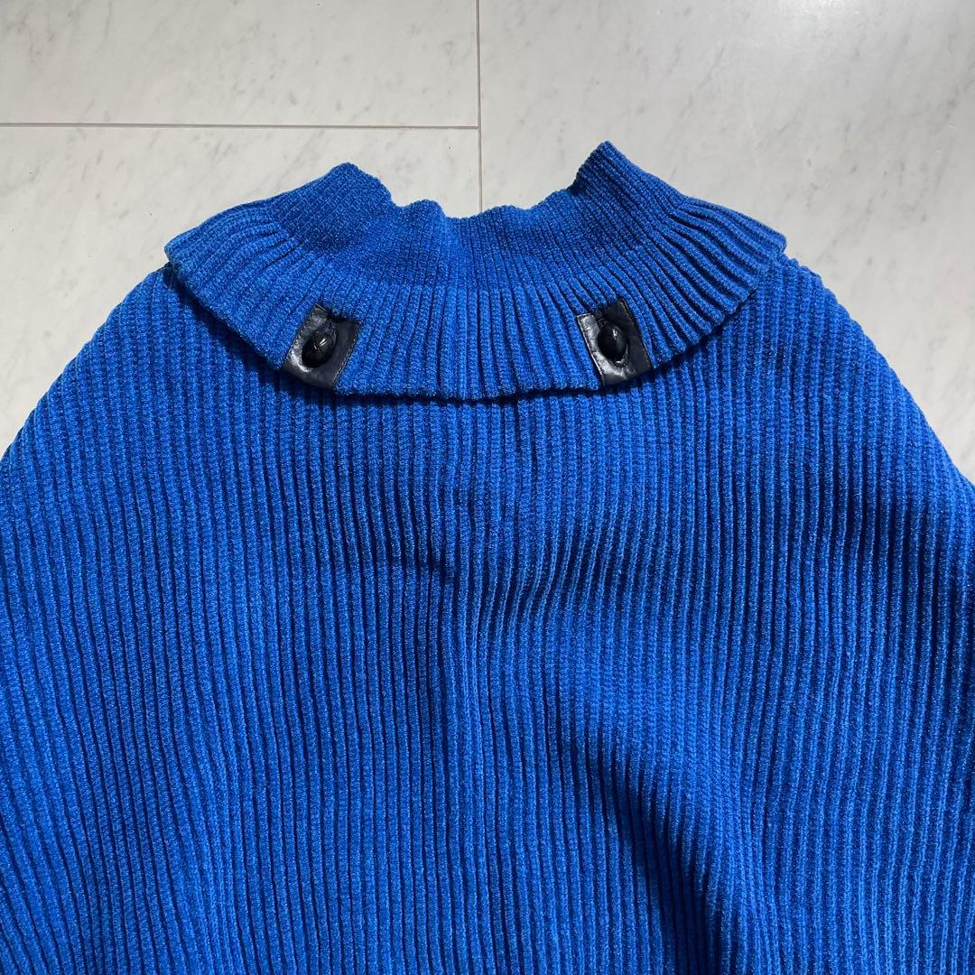 イッセイミヤケ 筆タグ ニット セーター レザー ジップ アーカイブ ブルー