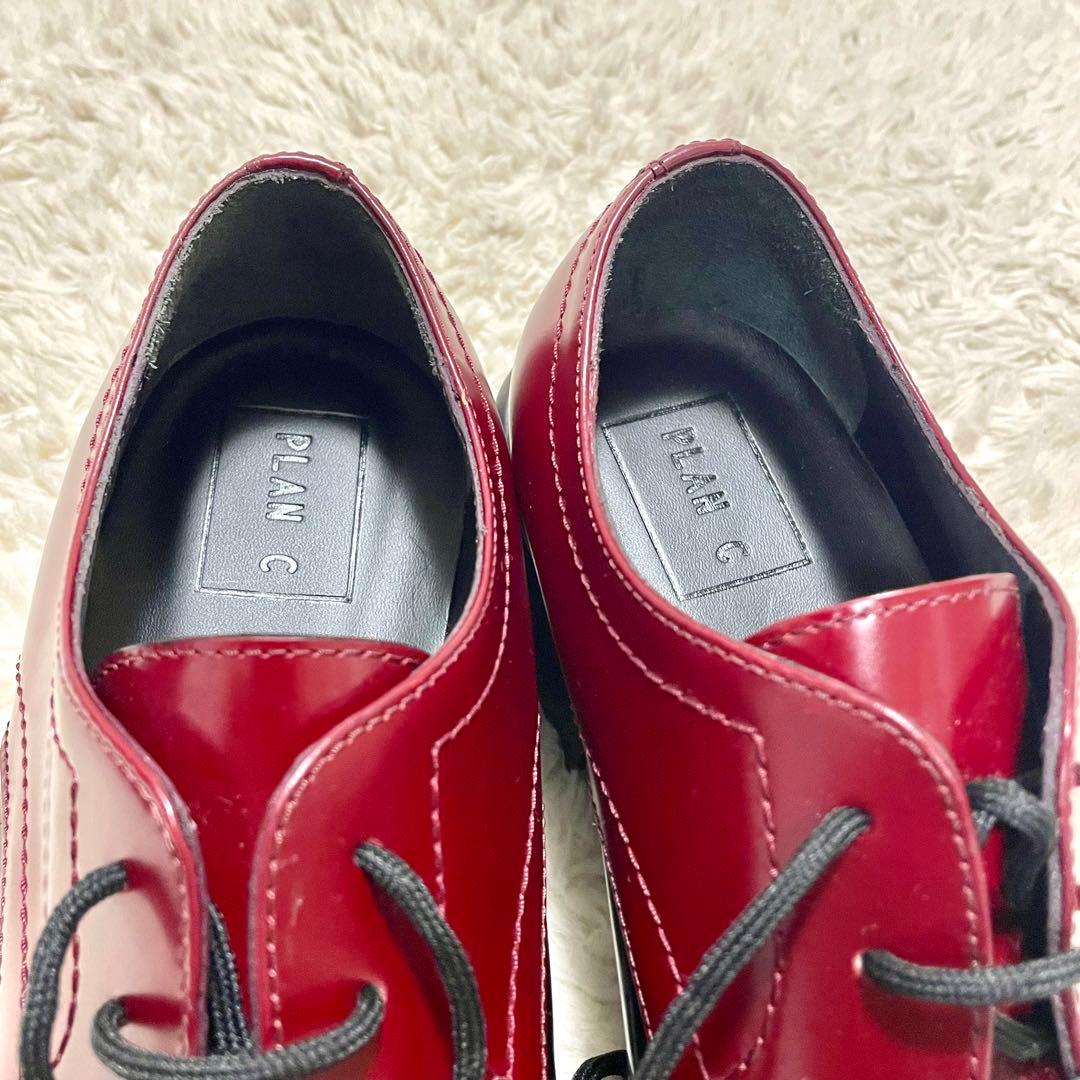 未使用級 PLAN C プランシー スクエアトゥ レザー レースアップシューズ