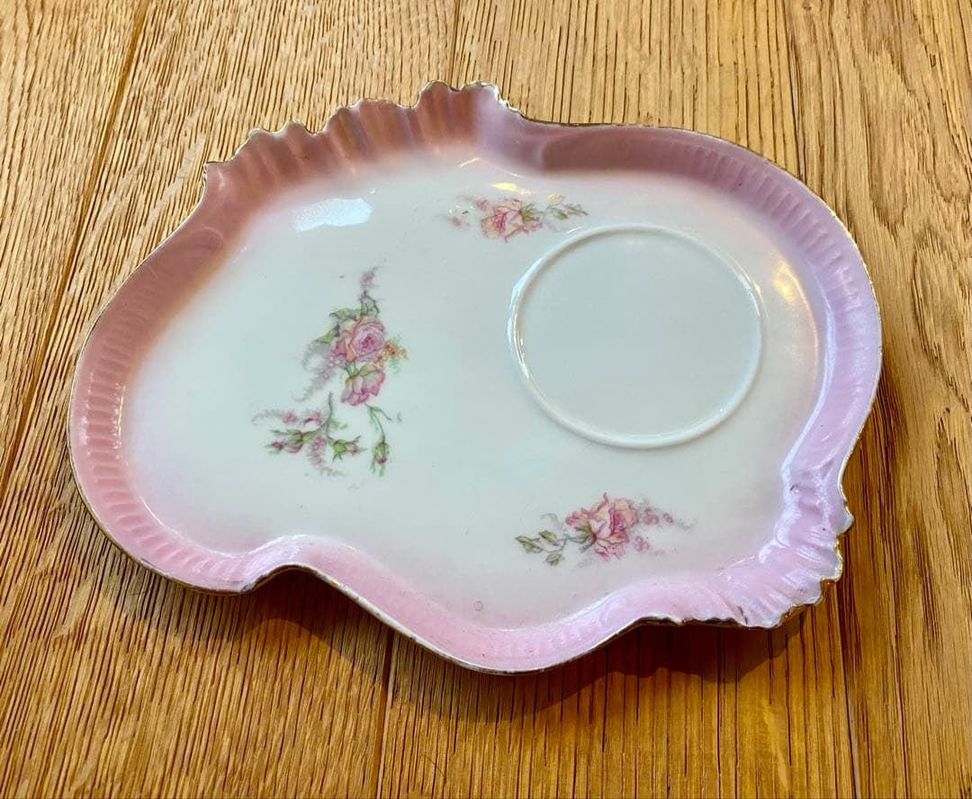 フランスアンティーク ローズのプレート オールドリモージュ ピンクフリンジ