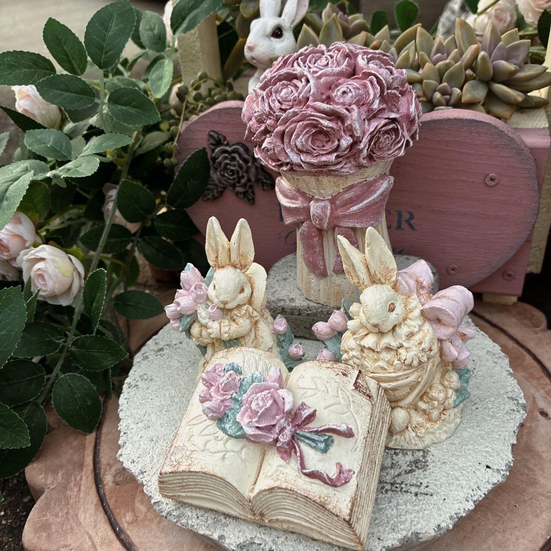 ★ ローズ@同梱割あります ★新作★バラと花飾りのうさぎさん★