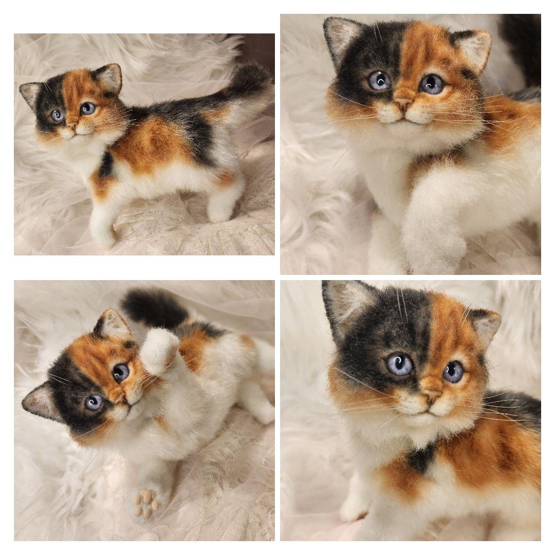 ひ*す様 海外作家 猫 三毛猫 ぬいぐるみ アートドール リアル 羊毛フェルト