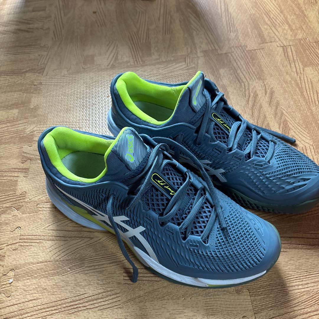 ASICS テニスシューズ グレー/ライム