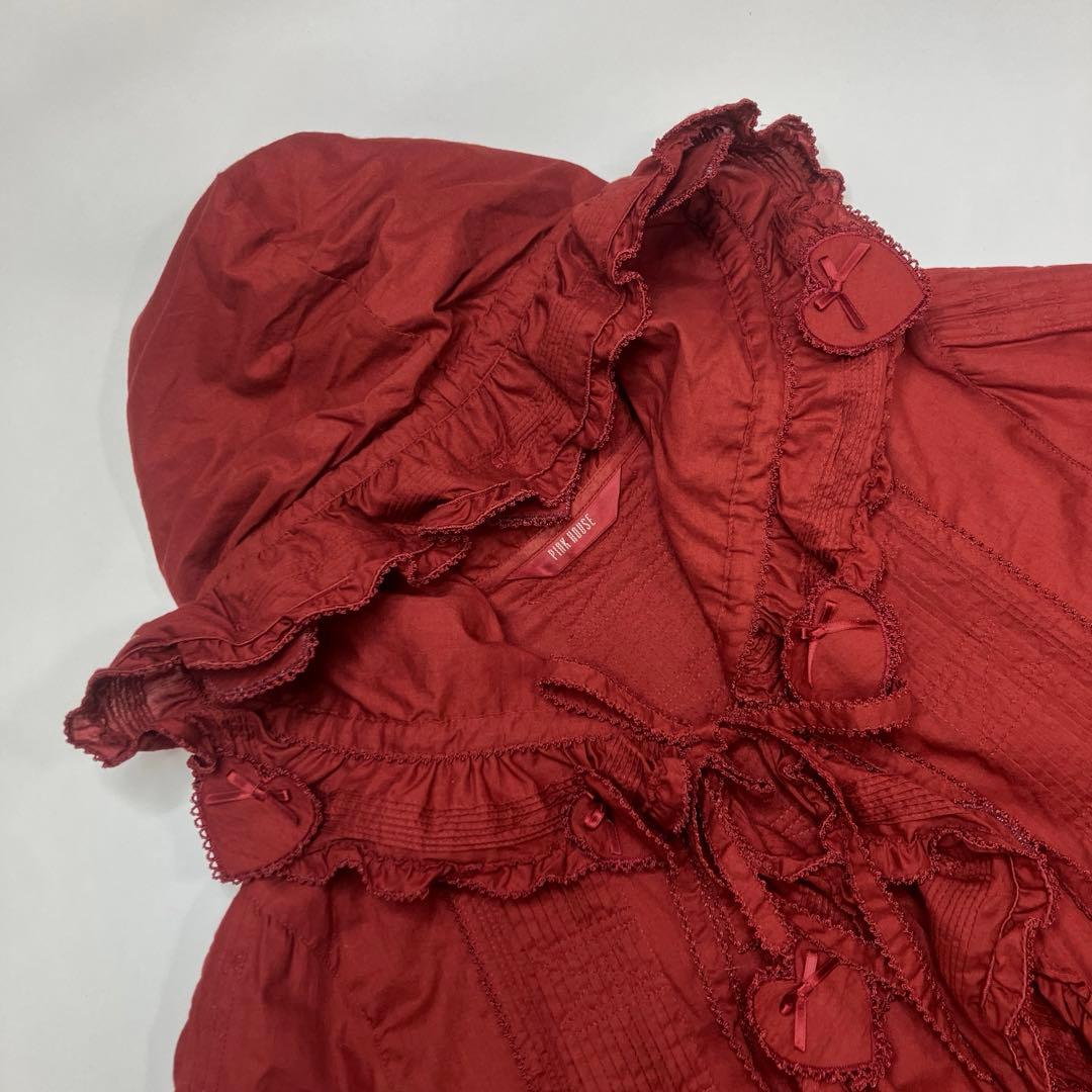 ピンクハウス 赤 ハートパッチワーク使い オーバーブラウス