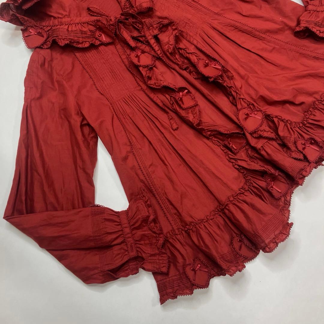 ピンクハウス 赤 ハートパッチワーク使い オーバーブラウス