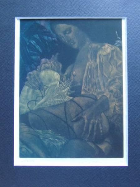 池田満寿夫、【貝を持つヴィナス】、希少画集画、新品高級額・額装付