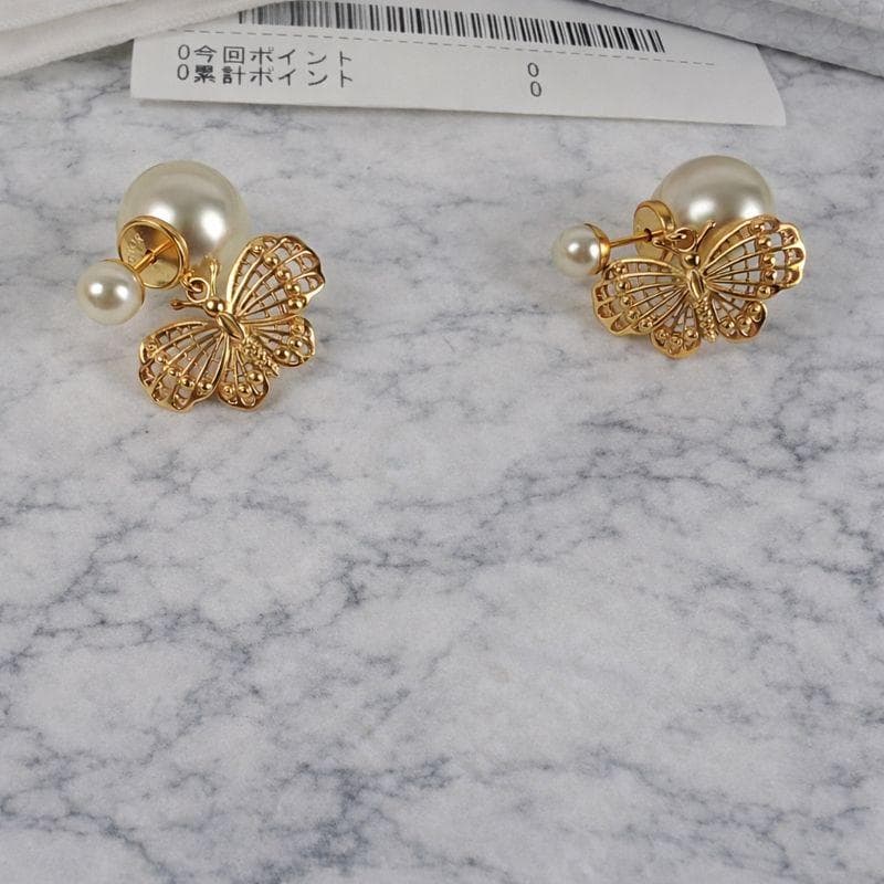 DIOR 蝶モチーフ パール ピアス レディース