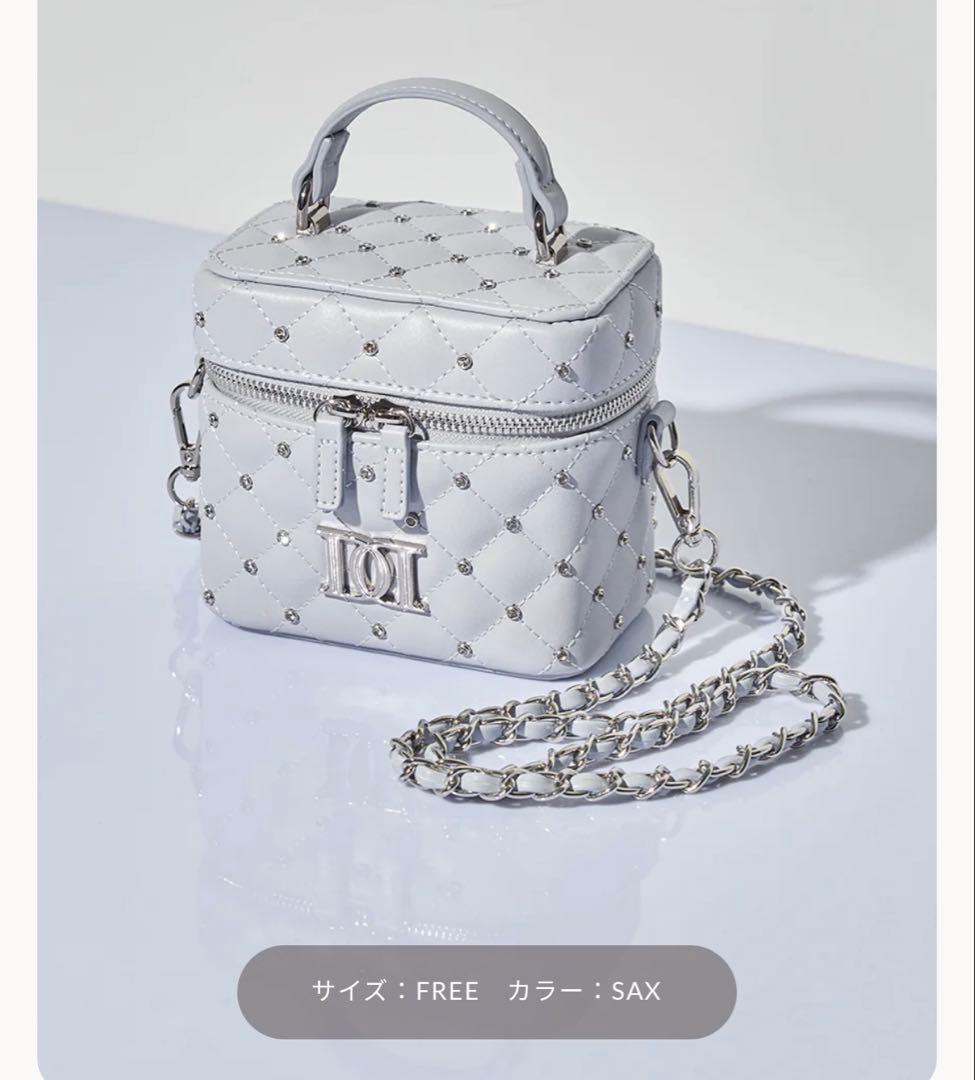 キルティングビジュースクエアミニバッグ sax