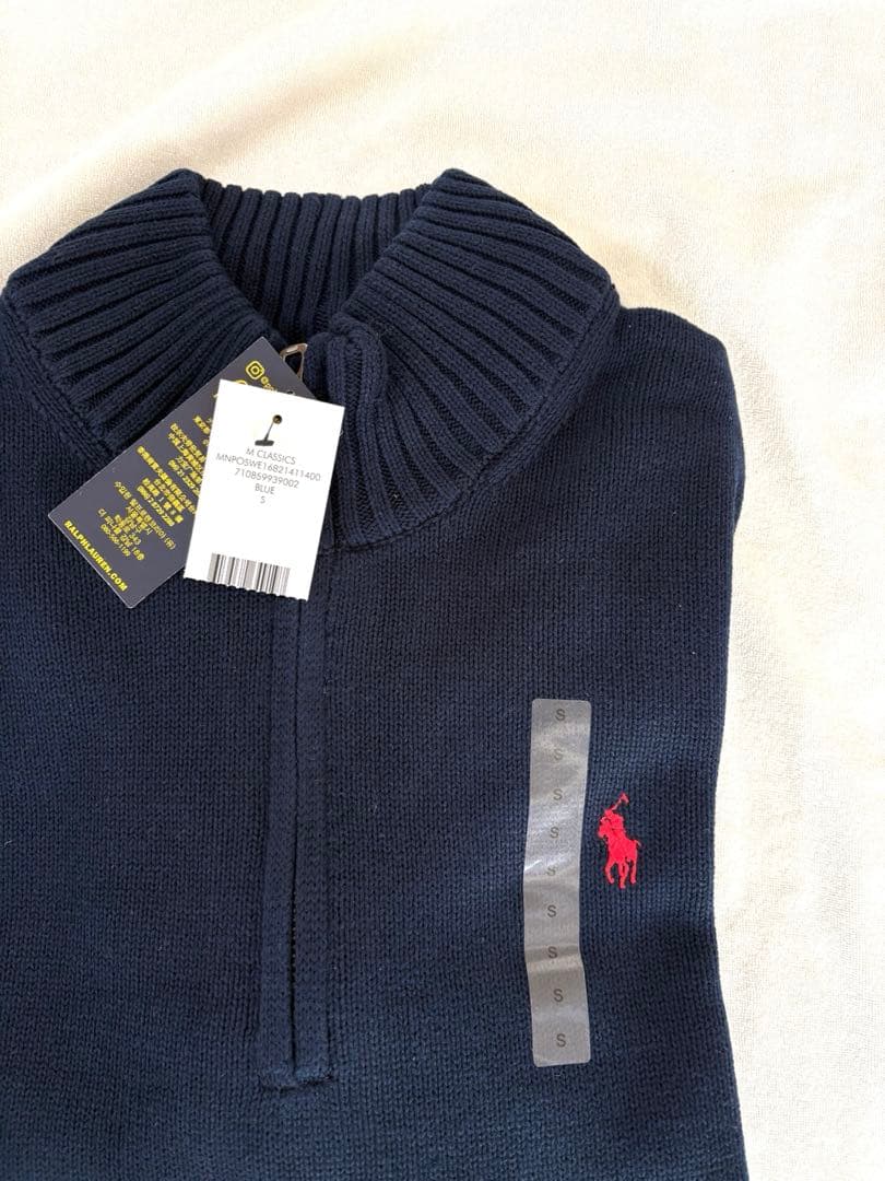 新品 ポロラルフローレン ハーフジップ ニット S 紺 ネイビー