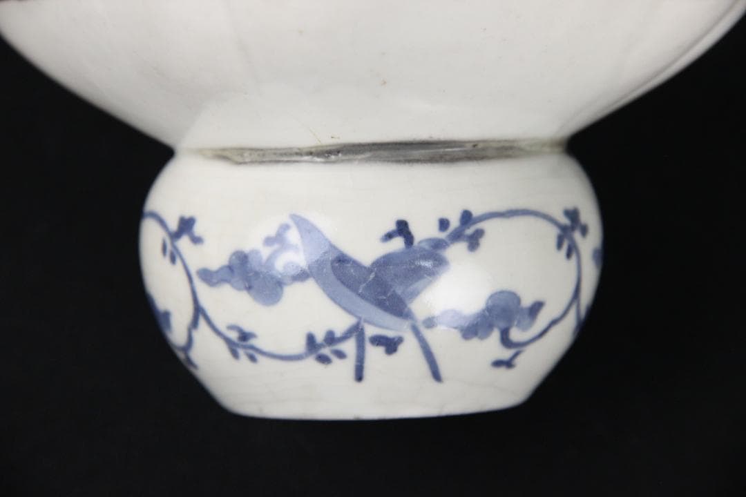 中国 明末清初 青花花卉文 渣斗 茶渣器 茶道具 文房具 古陶磁 FJ11-10