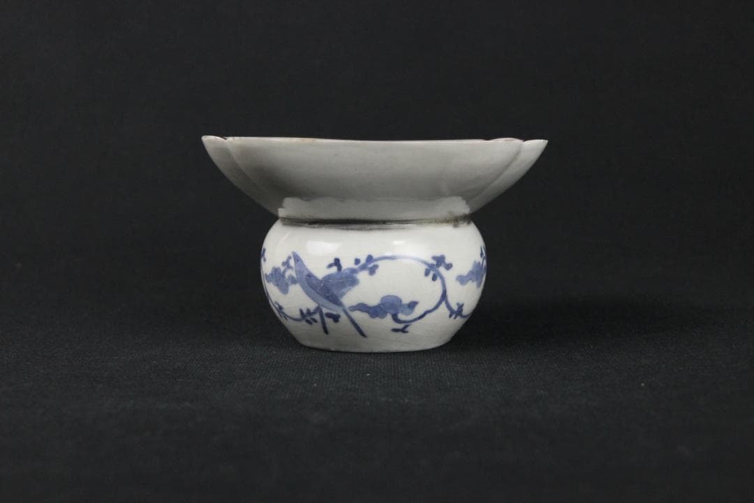 中国 明末清初 青花花卉文 渣斗 茶渣器 茶道具 文房具 古陶磁 FJ11-10