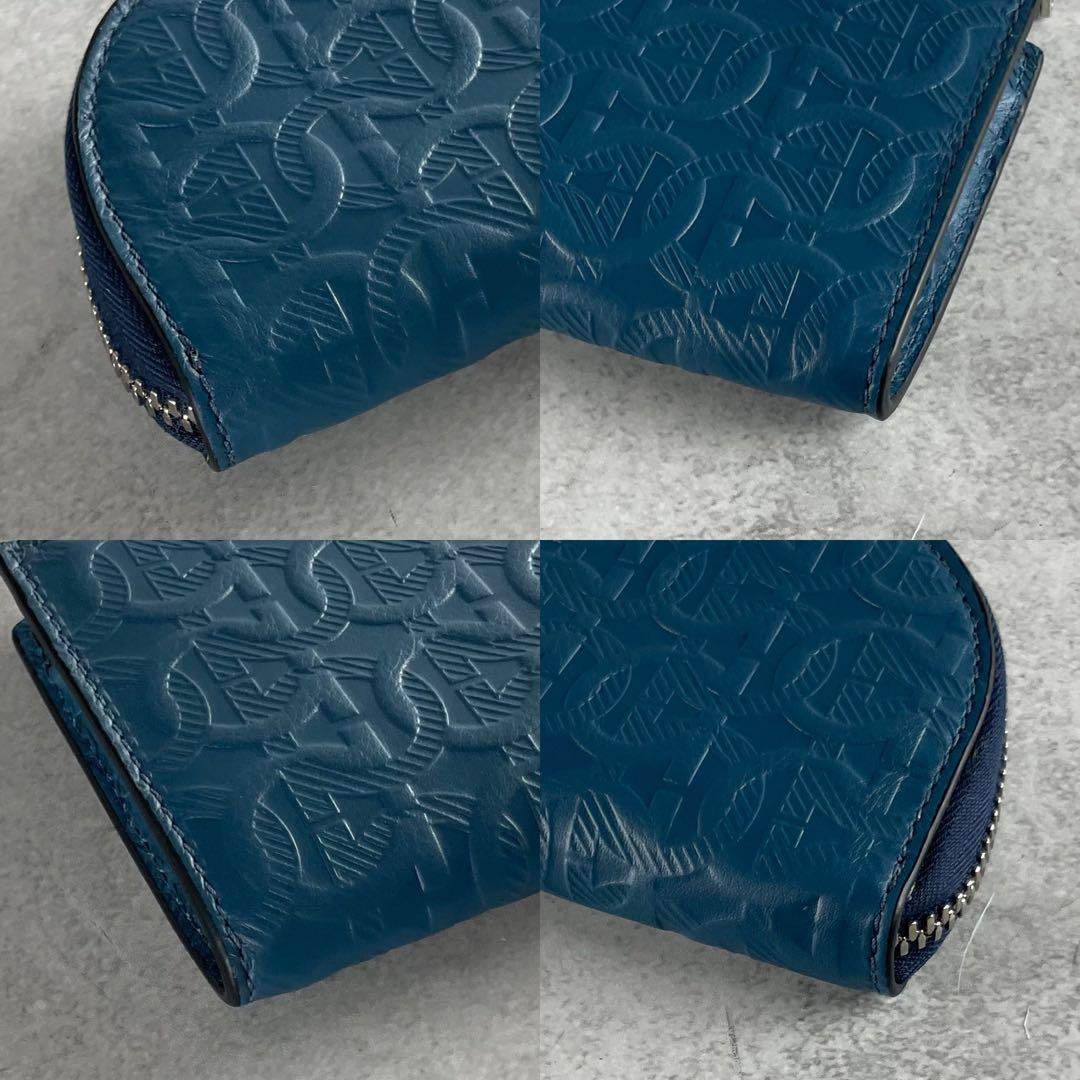 未使用級✨ サルヴァトーレフェラガモ 現行 ペンケース エンボス加工 レザー 青
