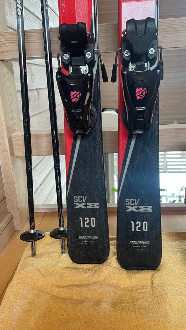 カービングスキー板120cmセットビンディングストック赤 子供キッズ ジュニア